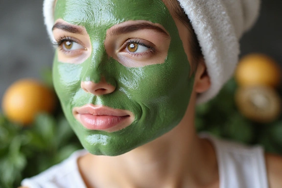 A woman applying a natural face mask, symbolizing skincare routines.