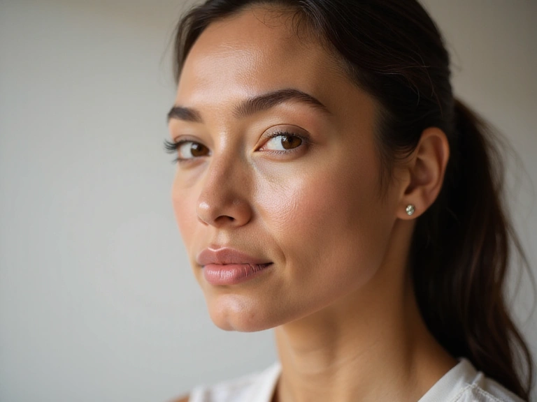 Beautiful woman with radiant skin, natural light, soft focus